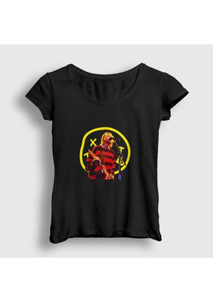 Kadın Siyah Logo Nirvana Kurt Cobain T-Shirt