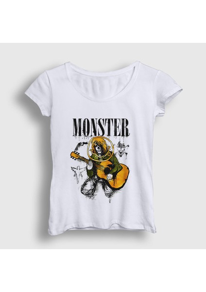 Kadın Beyaz Monster Nirvana Kurt Cobain T-Shirt
