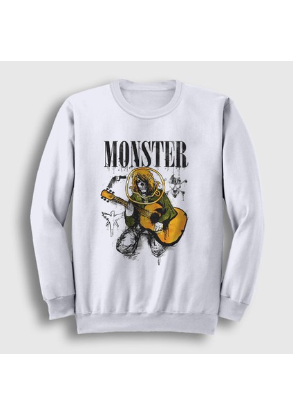Unisex Beyaz Monster Nirvana Kurt Cobain Sweatshirt