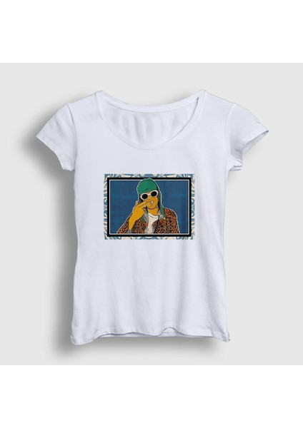 Kadın Beyaz Nirvana Kurt Cobain T-Shirt