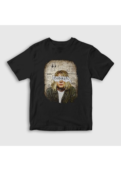 Unisex Çocuk Siyah Paper Nirvana Kurt Cobain T-Shirt