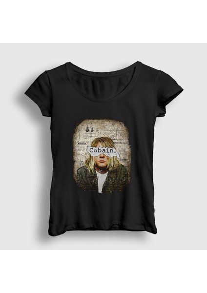 Kadın Siyah Paper Nirvana Kurt Cobain T-Shirt