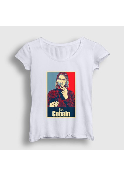 Kadın Beyaz Smoking Nirvana Kurt Cobain T-Shirt