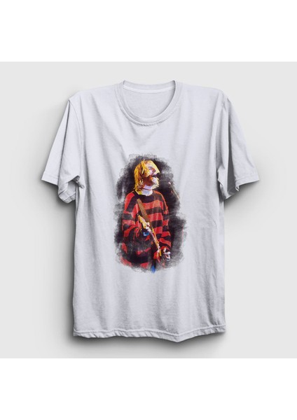 Unisex Beyaz Watercolor Nirvana Kurt Cobain T-Shirt