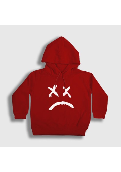 Unisex Çocuk Kırmızı Sad Face Lil Peep Kapüşonlu Sweatshirt
