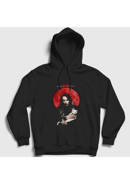 Unisex Siyah Blood Moon Marilyn Manson Kapüşonlu Sweatshirt