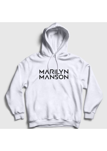 Unisex Beyaz Logo Marilyn Manson Kapüşonlu Sweatshirt
