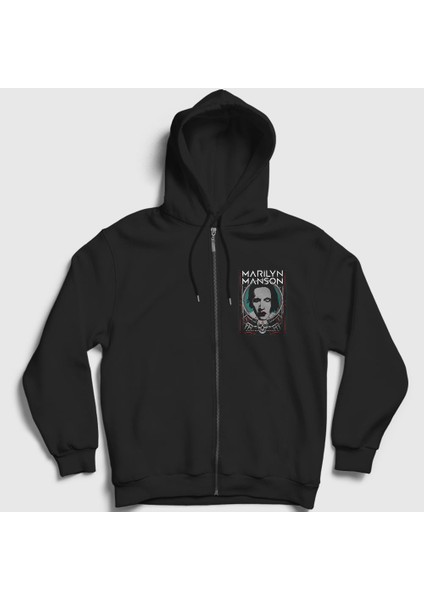 Unisex Siyah NY Marilyn Manson Fermuarlı Kapüşonlu Sweatshirt