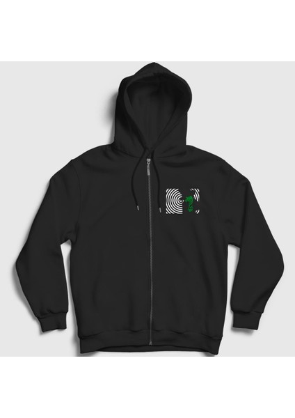 Unisex Siyah Spiral Marilyn Manson Fermuarlı Kapüşonlu Sweatshirt