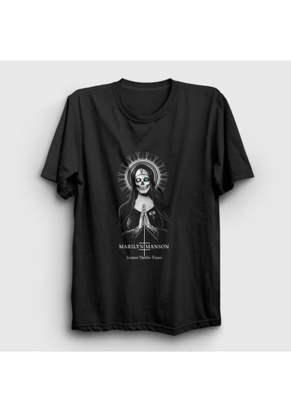 Unisex Siyah Upside Down Marilyn Manson T-Shirt
