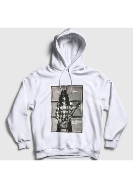 Unisex Beyaz Amps Guns N' Roses Slash Kapüşonlu Sweatshirt