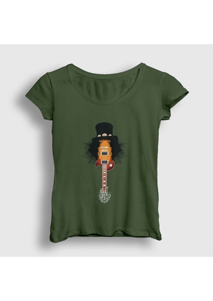 Kadın Haki Guitar Guns N' Roses Slash T-Shirt