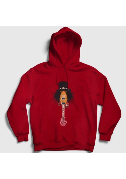 Unisex Kırmızı Guitar Guns N' Roses Slash Kapüşonlu Sweatshirt