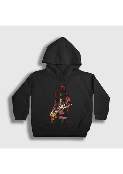 Unisex Çocuk Siyah Les Paul Guns N' Roses Slash Kapüşonlu Sweatshirt