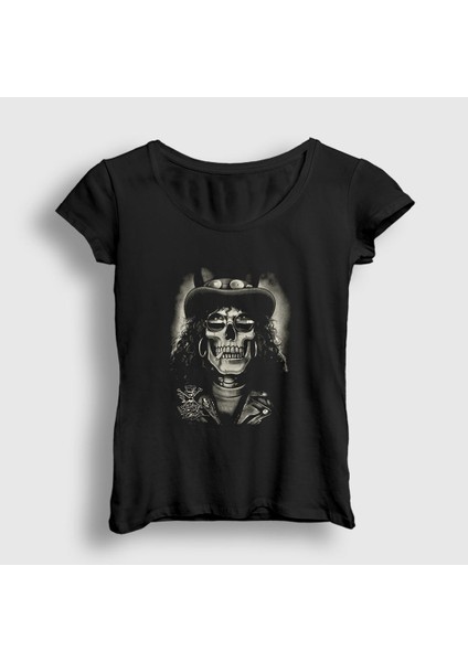 Kadın Siyah Skull Guns N' Roses Slash T-Shirt