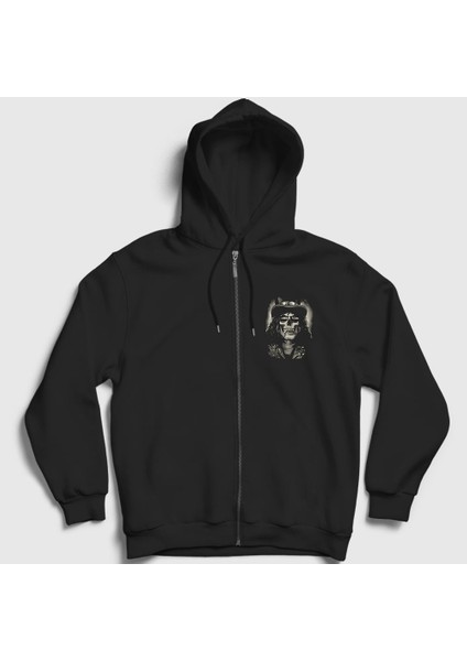 Unisex Siyah Skull Guns N' Roses Slash Fermuarlı Kapüşonlu Sweatshirt