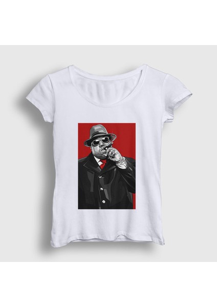 Kadın Beyaz Gangsta The Notorious BIG T-Shirt