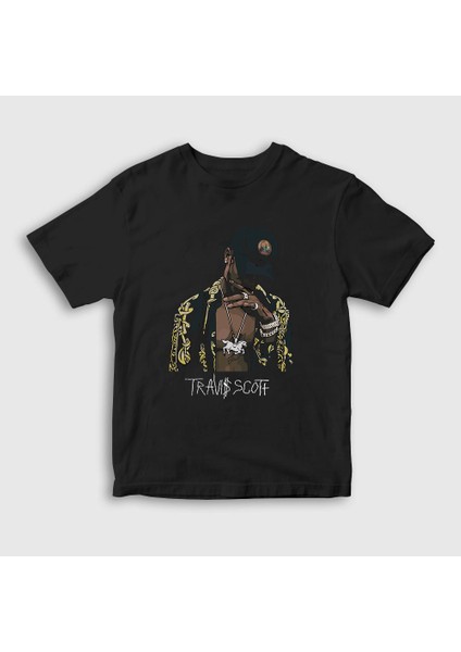 Unisex Çocuk Siyah Gold Astroworld Travis Scott T-Shirt