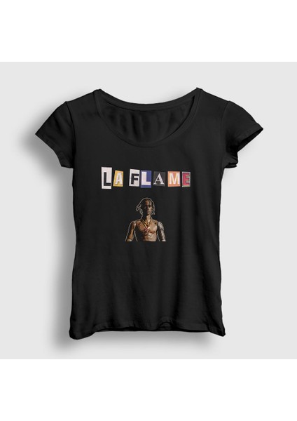 Kadın Siyah La Flame Astroworld Travis Scott T-Shirt