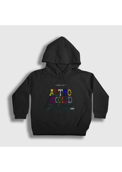 Unisex Çocuk Siyah Roller Coaster Astroworld Travis Scott Kapüşonlu Sweatshirt