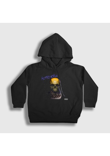 Unisex Çocuk Siyah Skull Astroworld Travis Scott Kapüşonlu Sweatshirt