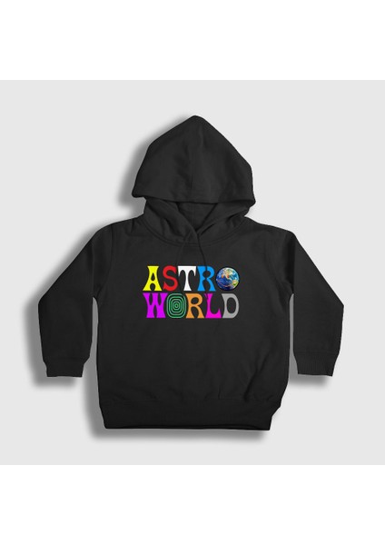 Unisex Çocuk Siyah Astroworld V2 Travis Scott Kapüşonlu Sweatshirt