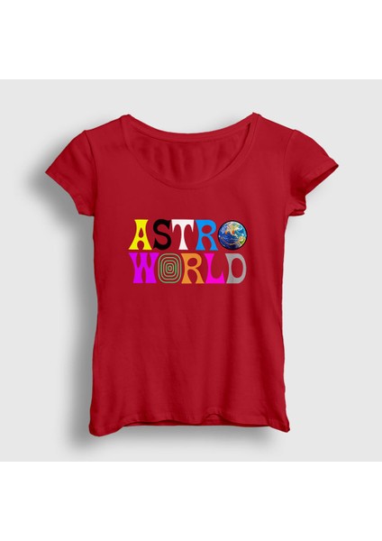 Kadın Kırmızı Astroworld V2 Travis Scott T-Shirt