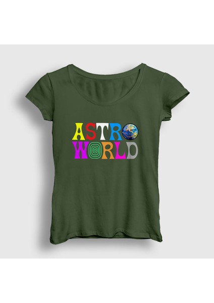 Kadın Haki Astroworld V2 Travis Scott T-Shirt