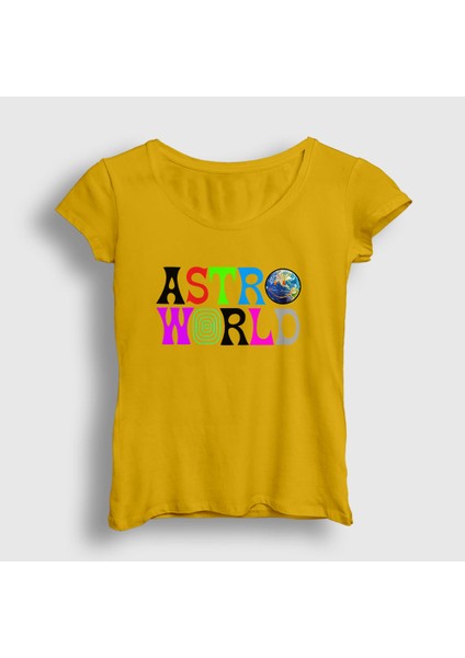 Kadın Sarı Astroworld V2 Travis Scott T-Shirt