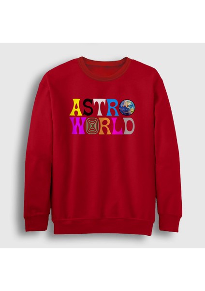 Unisex Kırmızı Astroworld V2 Travis Scott Sweatshirt