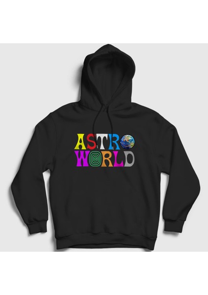 Unisex Siyah Astroworld V2 Travis Scott Kapüşonlu Sweatshirt