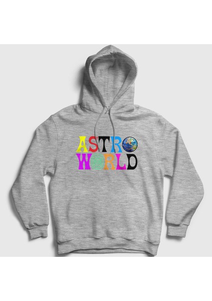 Unisex Gri Astroworld V2 Travis Scott Kapüşonlu Sweatshirt
