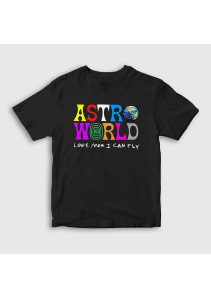 Unisex Çocuk Siyah Astroworld V3 Travis Scott T-Shirt