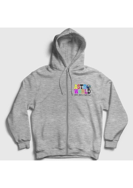 Unisex Gri Astroworld V3 Travis Scott Fermuarlı Kapüşonlu Sweatshirt