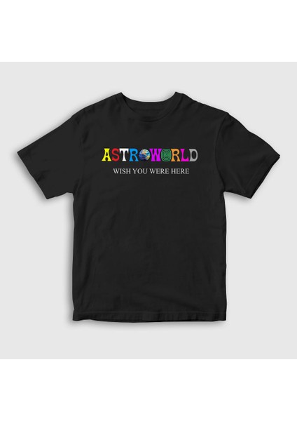 Unisex Çocuk Siyah Astroworld V4 Travis Scott T-Shirt