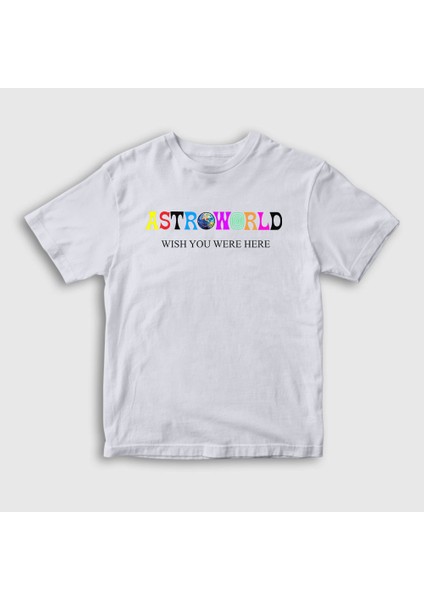 Unisex Çocuk Beyaz Astroworld V4 Travis Scott T-Shirt