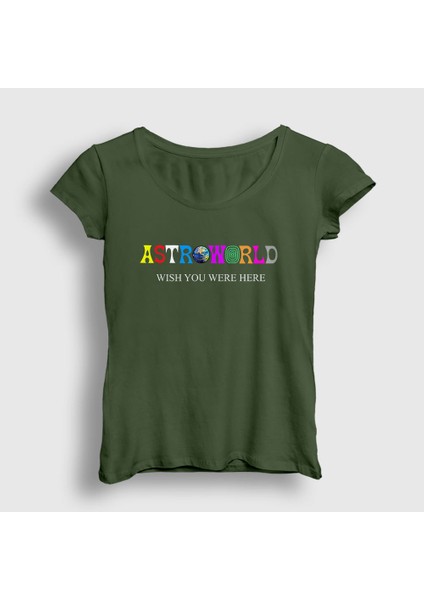 Kadın Haki Astroworld V4 Travis Scott T-Shirt