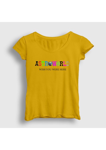 Kadın Sarı Astroworld V4 Travis Scott T-Shirt