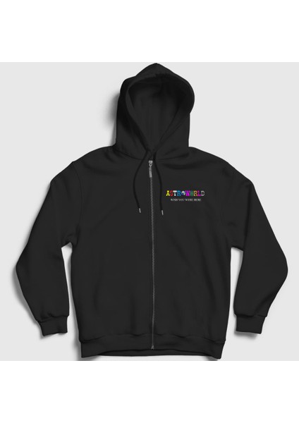 Unisex Siyah Astroworld V4 Travis Scott Fermuarlı Kapüşonlu Sweatshirt