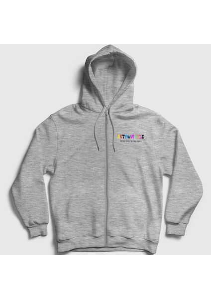 Unisex Gri Astroworld V4 Travis Scott Fermuarlı Kapüşonlu Sweatshirt