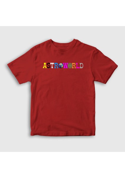 Unisex Çocuk Kırmızı Astroworld Travis Scott T-Shirt