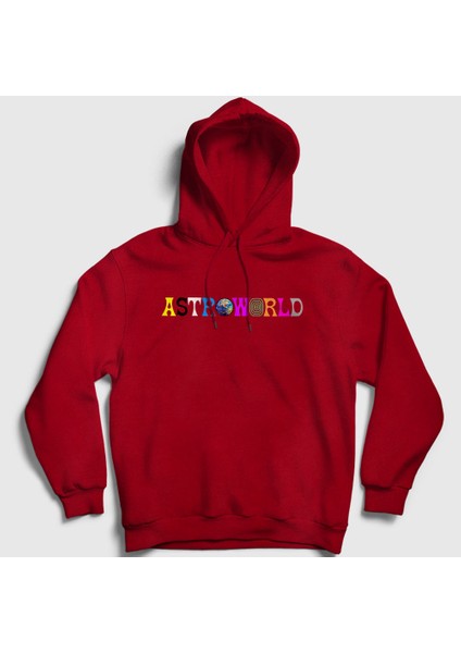 Unisex Kırmızı Astroworld Travis Scott Kapüşonlu Sweatshirt
