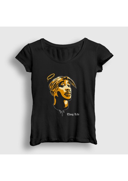 Kadın Siyah Angel Tupac Shakur T-Shirt