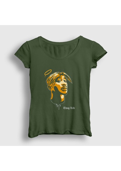 Kadın Haki Angel Tupac Shakur T-Shirt