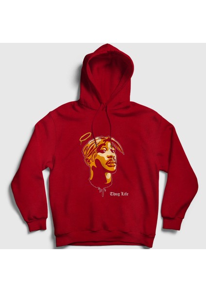 Unisex Kırmızı Angel Tupac Shakur Kapüşonlu Sweatshirt