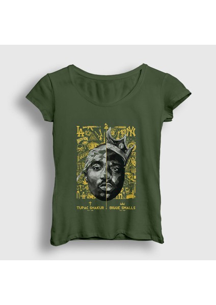 Kadın Haki Biggie Smalls Tupac Shakur T-Shirt