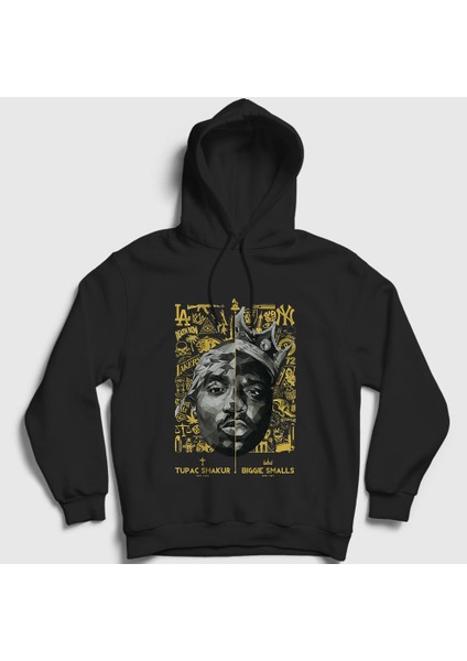 Unisex Siyah Biggie Smalls Tupac Shakur Kapüşonlu Sweatshirt