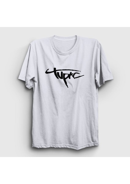 Unisex Beyaz Logo Tupac Shakur T-Shirt