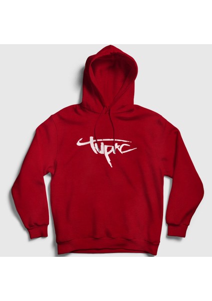 Unisex Kırmızı Logo Tupac Shakur Kapüşonlu Sweatshirt