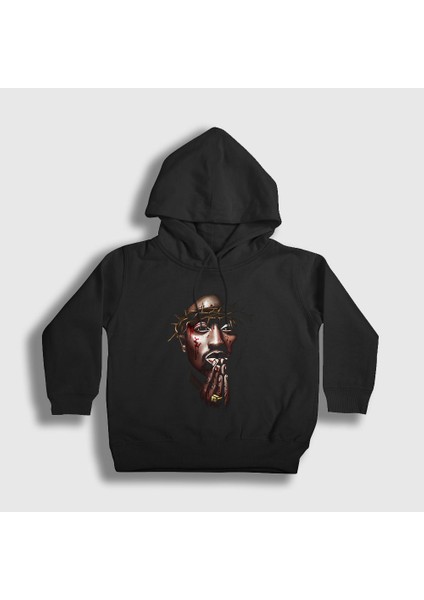 Unisex Çocuk Siyah Thorns Tupac Shakur Kapüşonlu Sweatshirt